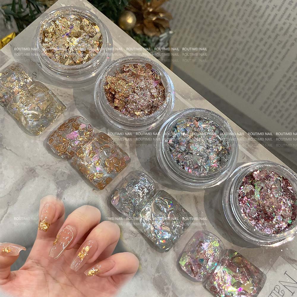 4 unids/set 3D oro rosa plata  - Gold Foil Flakes reseña y precio